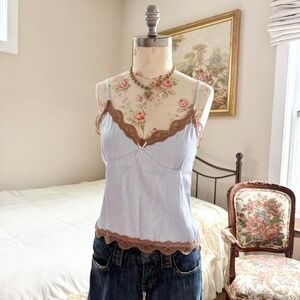 Y2K old navy lace trim cami size small light blue with brown lace